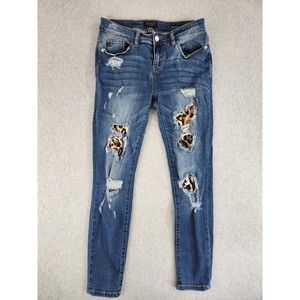 Judy Blue Skinny Fit Leopard Lined Jeans Womens 9 / 29 Distressed Stretch Denim